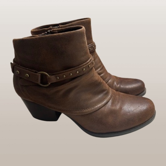 Baretraps Rosea Ankle Booties Shoes Sz 8.5M Brown Faux Leather Heeled w/SideZip - Picture 3 of 8
